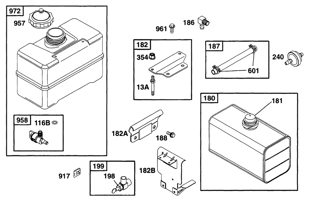 Fuel Tank Diagram and Parts List for 171432-0301-XX  Briggs and Stratton Engine